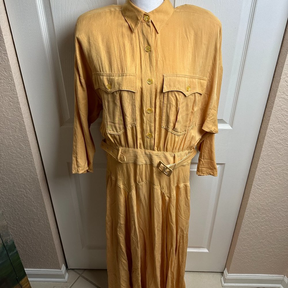 Vintage Wild Rose Women's Yellow Maxi Belted Dress Cowboy Chic Size 8